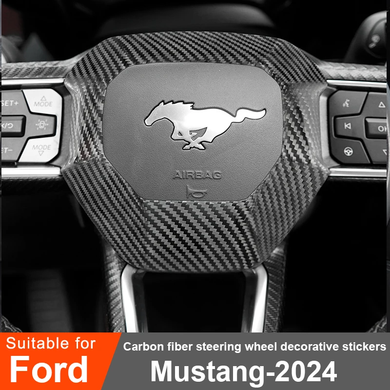 

Ford Mustang 2024 Car Steering Wheel Center Cover Real Carbon Fiber Decorative Stickers Car Interior Modification Accessories