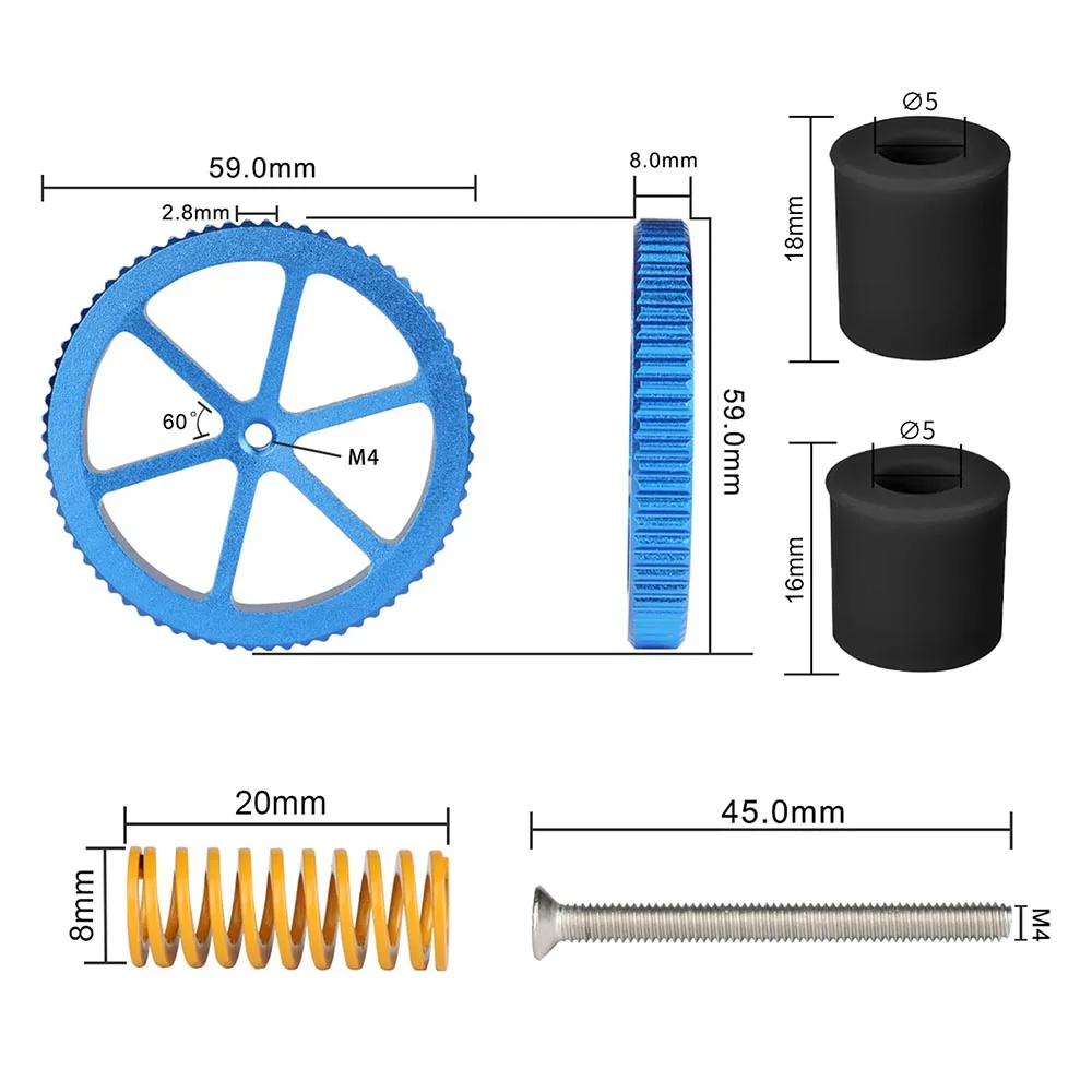 3D Printer Heatbed Leveling Kit Aluminum Hand Twist Leveling Nut + Springs + Silicone Column 18mm 16mm for Ender 3/Ender 5/CR-10