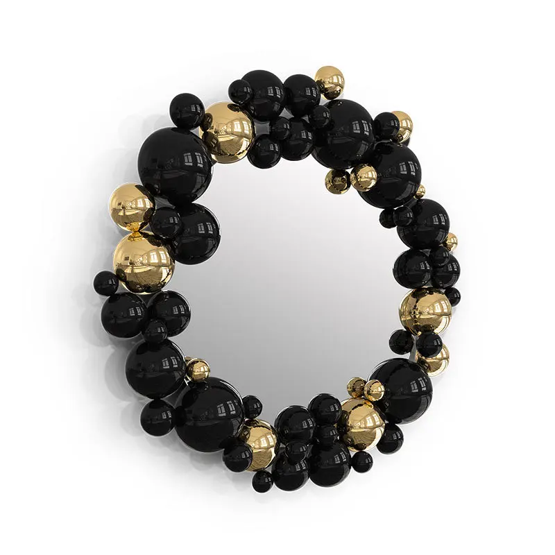 

Light luxury creative stainless steel bubble decorative mirror high-end villa large flat corridor wall-mounted entrance mirror