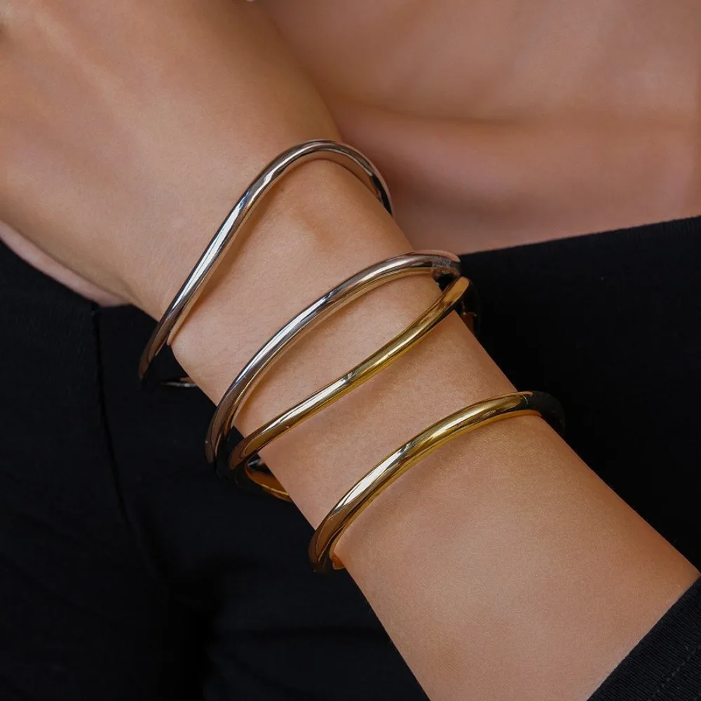 

Alloy Wide Irregular Open Bangle Europe American Style Jewelry Accessories Metal Cuff Bangles Minority Design Gold Silver
