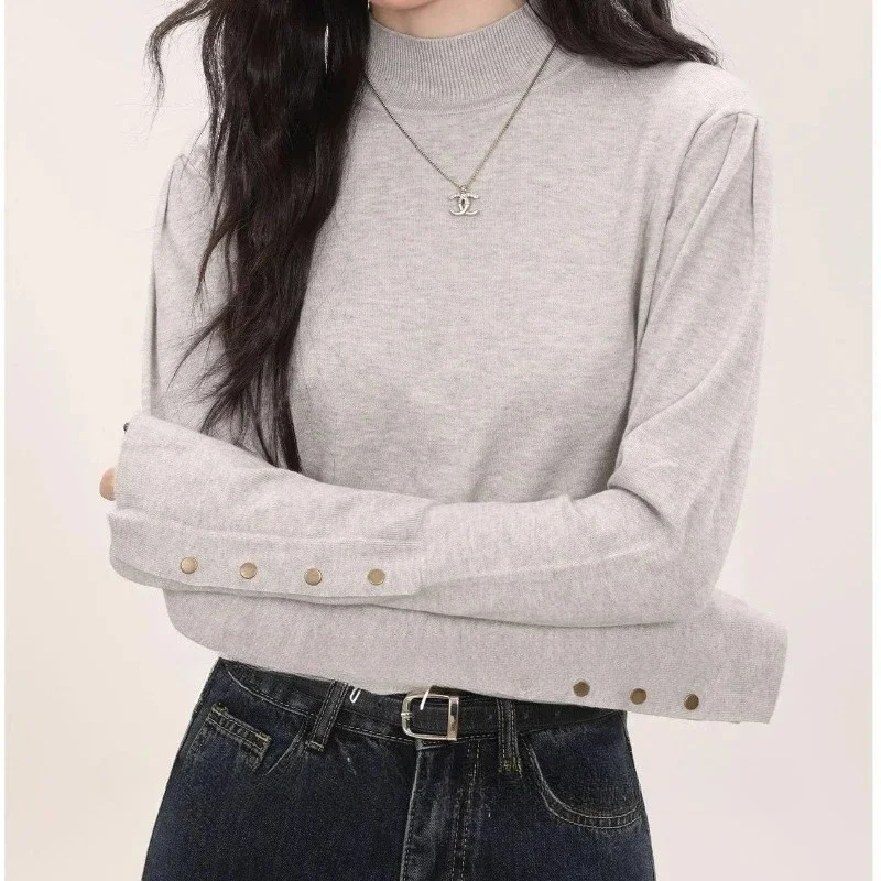 سترة نسائية داخلية فريدة من نوعها للخريف والشتاء، سترة محبوكة جديدة شبه الياقة المدورة #2