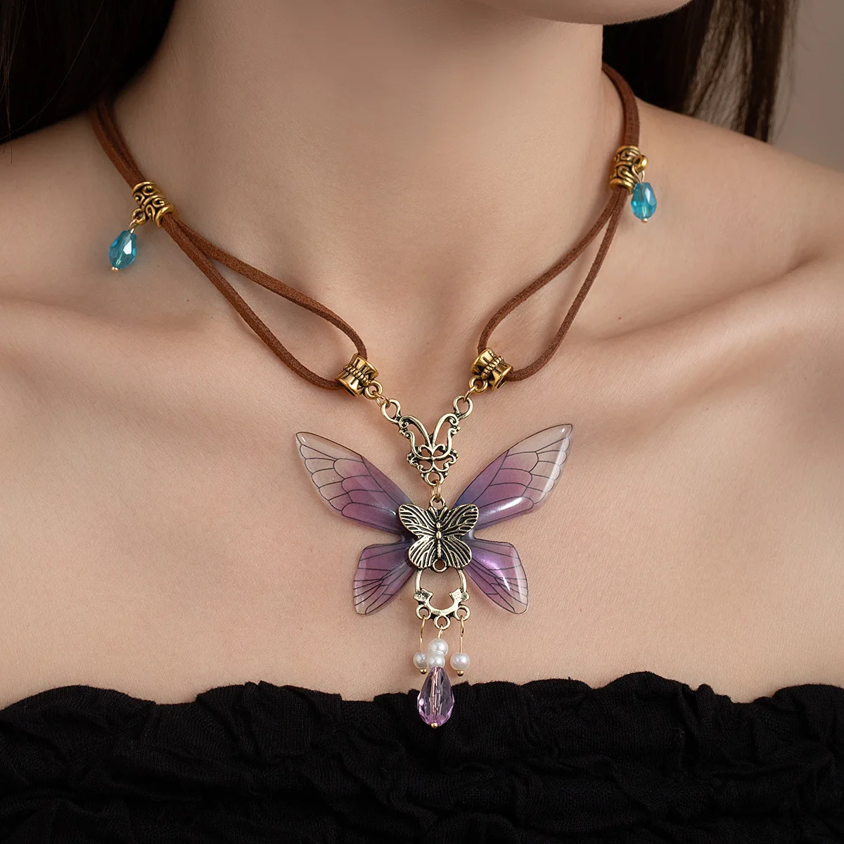 Draweye chinesische Stil Halskette für Frauen Schmetterling Kristall Vintage elegante Hals reifen Schmuck Mode süße Kragen Para Mujer