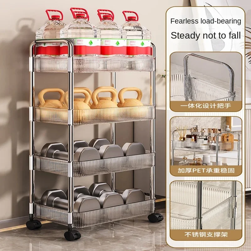 2/3 Tiers Rolling Cart Storage Shelf Transparent Acrylic Trolley with Wheels Multi-Layer Mobile Storage Rack Storage Cart