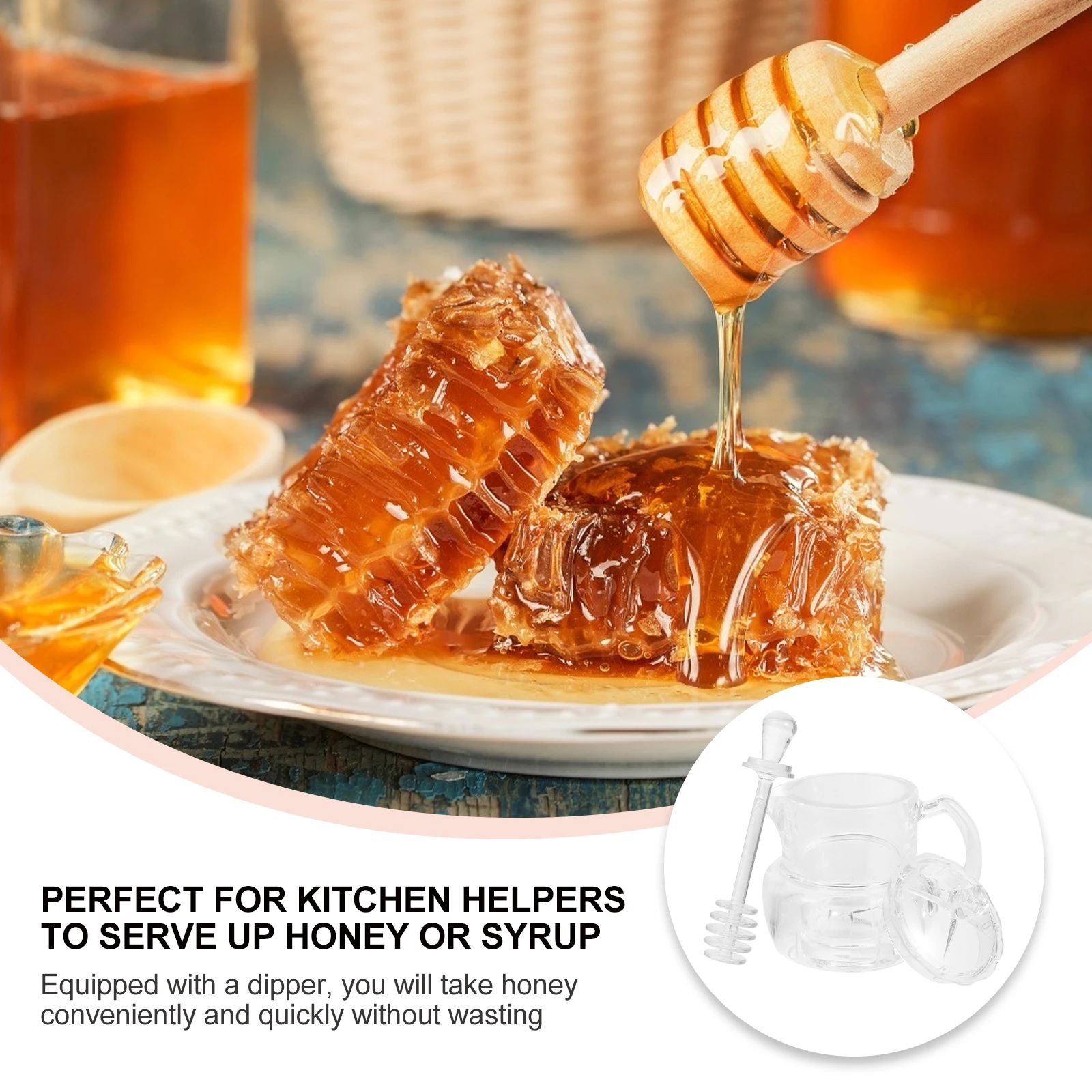 

1 Set Acrylic Honey Jar With Dipper Clear Syrup Container Kitchen Storage Pot Non-Waste Design Sugar Jar For Home Use