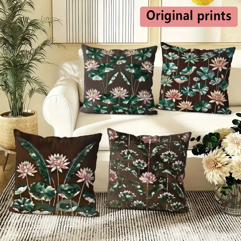 Vintage Lotus Floral Pillow Covers Pattern Cushion Cover Suitable for Sofa Bedroom Car Pillow Cover