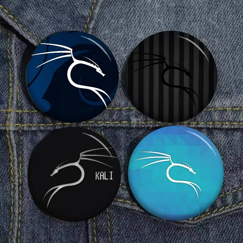 K-Kali Linux Creative Pins Funny Faces Round Snap-in Brooch Badge Backpack Hat Accessories Jewelry Gifts