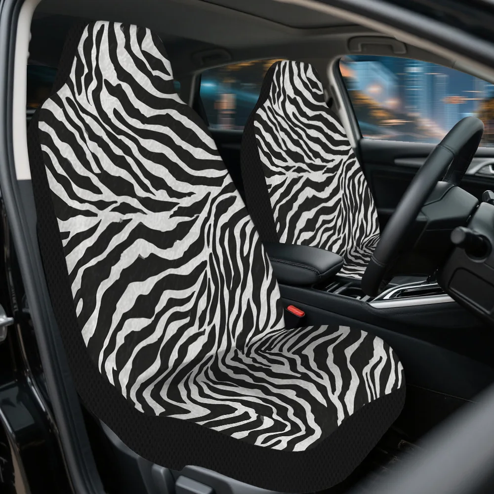 2pcs Zebra Stripe Design Car Seat Cover Set – Stylish And Durable Full Set For 2 Front Seats, Fit For Most Cars, High-Quality S