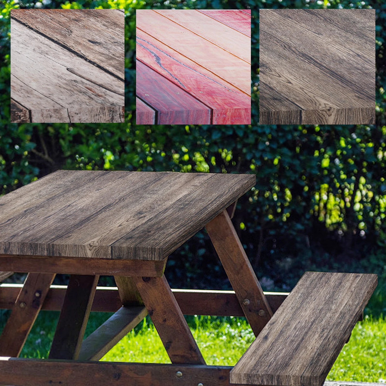 3 Pcs Picnic Table Cover Rectangle Outdoors Bench Set Polyester Waterproof Fitted Wood Grain Camping Party Decoration