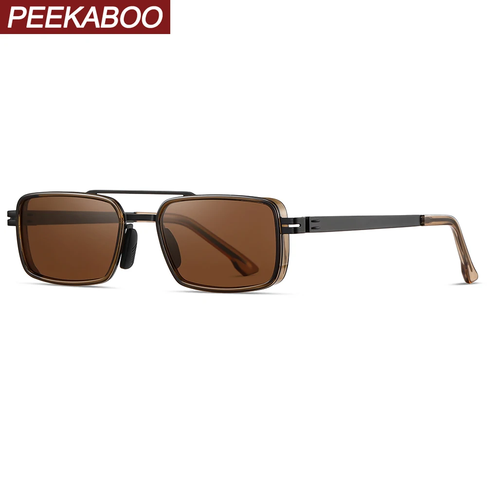 Peekaboo Square Frame Sunglasses Polarized Metal Brown Green Male Fashion Sun Glasses for Men UV400 Driving Summer Ultralight