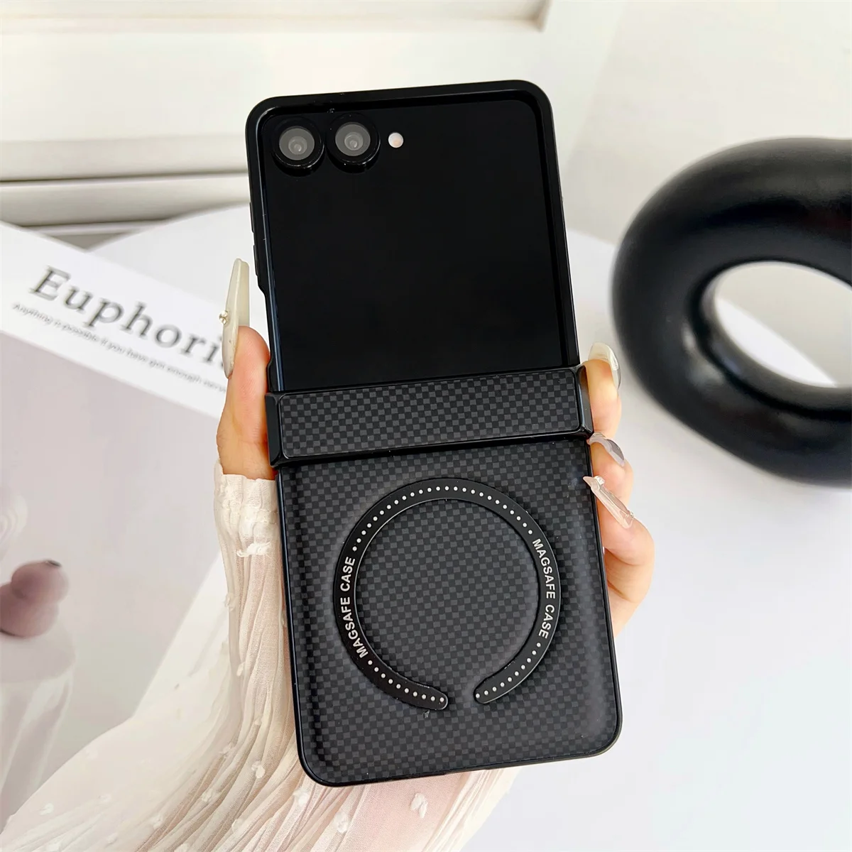 Kohlefasermuster für Magsafe, magnetische Handyhülle für Samsung Galaxy Z Flip 7, 6, 5, 4, 3, Flip7, FE Flip6, Scharnier-Schutzhülle