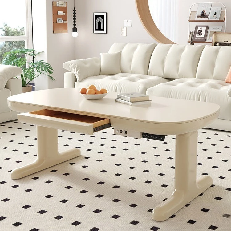 With drawers, electric lift, coffee table and dining table dual-purpose, large capacity, cream wind