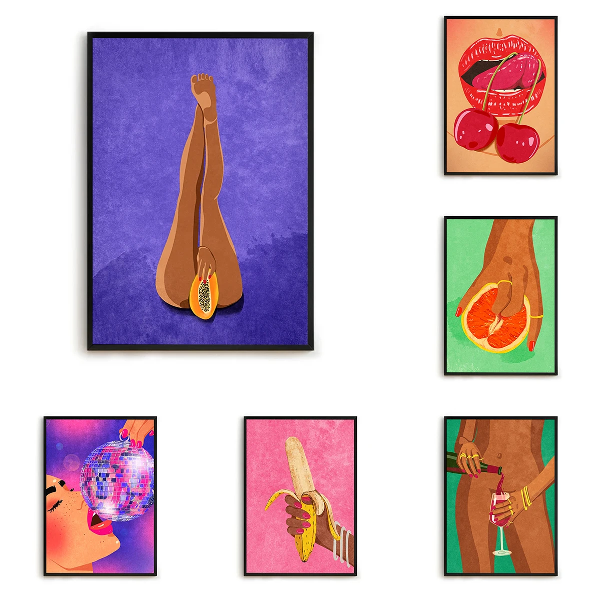 

Colorful Sexy Girl Boho Drink Wine Fruit Abstract Posters Decorative Wall Poster Anime Bedroom Decoration Living Room Home Decor