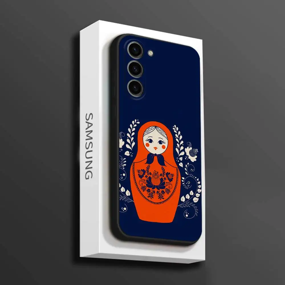 Russische poppen Matryoshka telefoonhoesje voor Samsung Galaxy A 73,72,51,53,52,71,22,5G,Note,J7,8,9 zachte zwarte cover