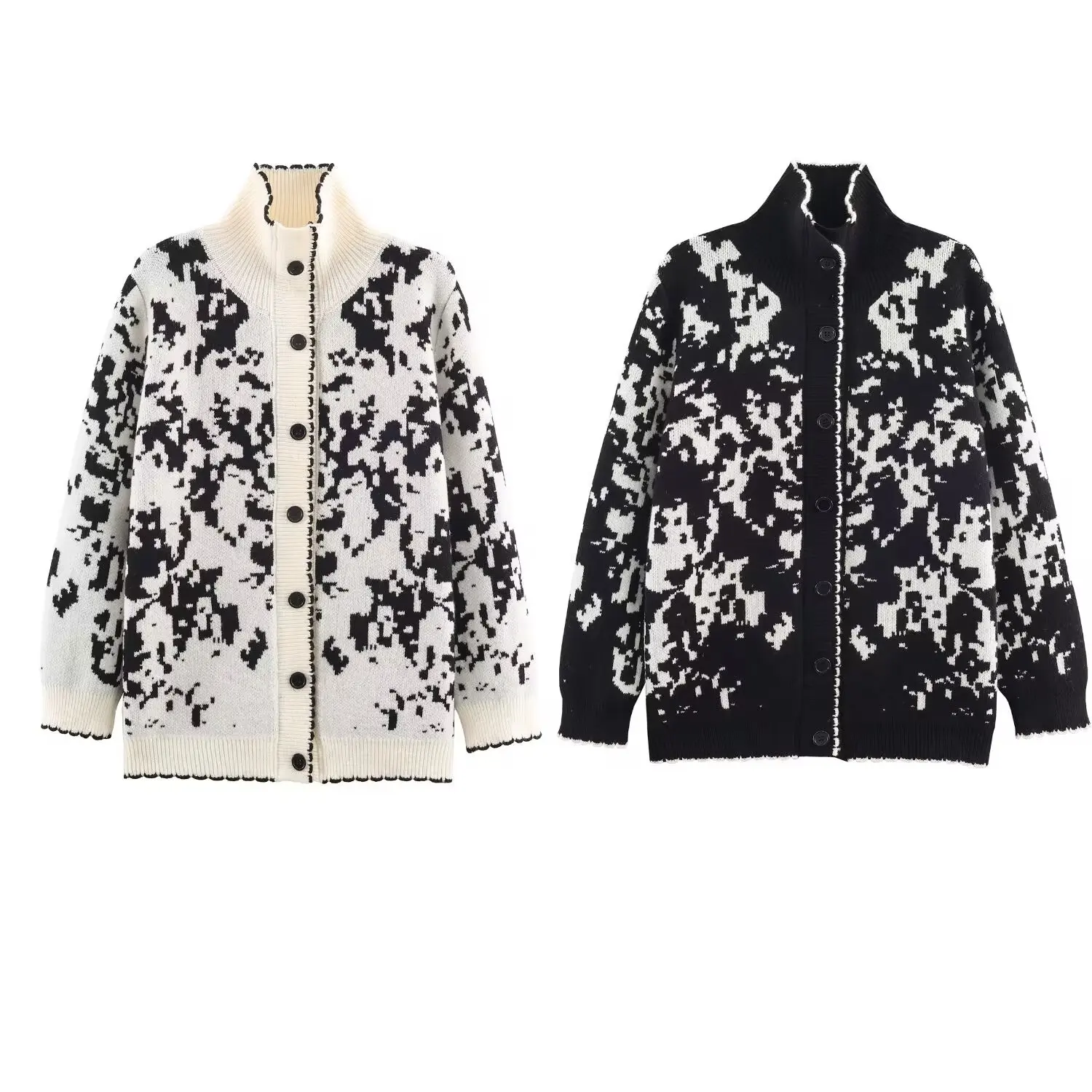 

KIDCRKJ Jacquard Women Spring Knit Jacket Round Neck Single Breasted Female Knitwear Coat Versatile Commuting Lady Outwear Coat