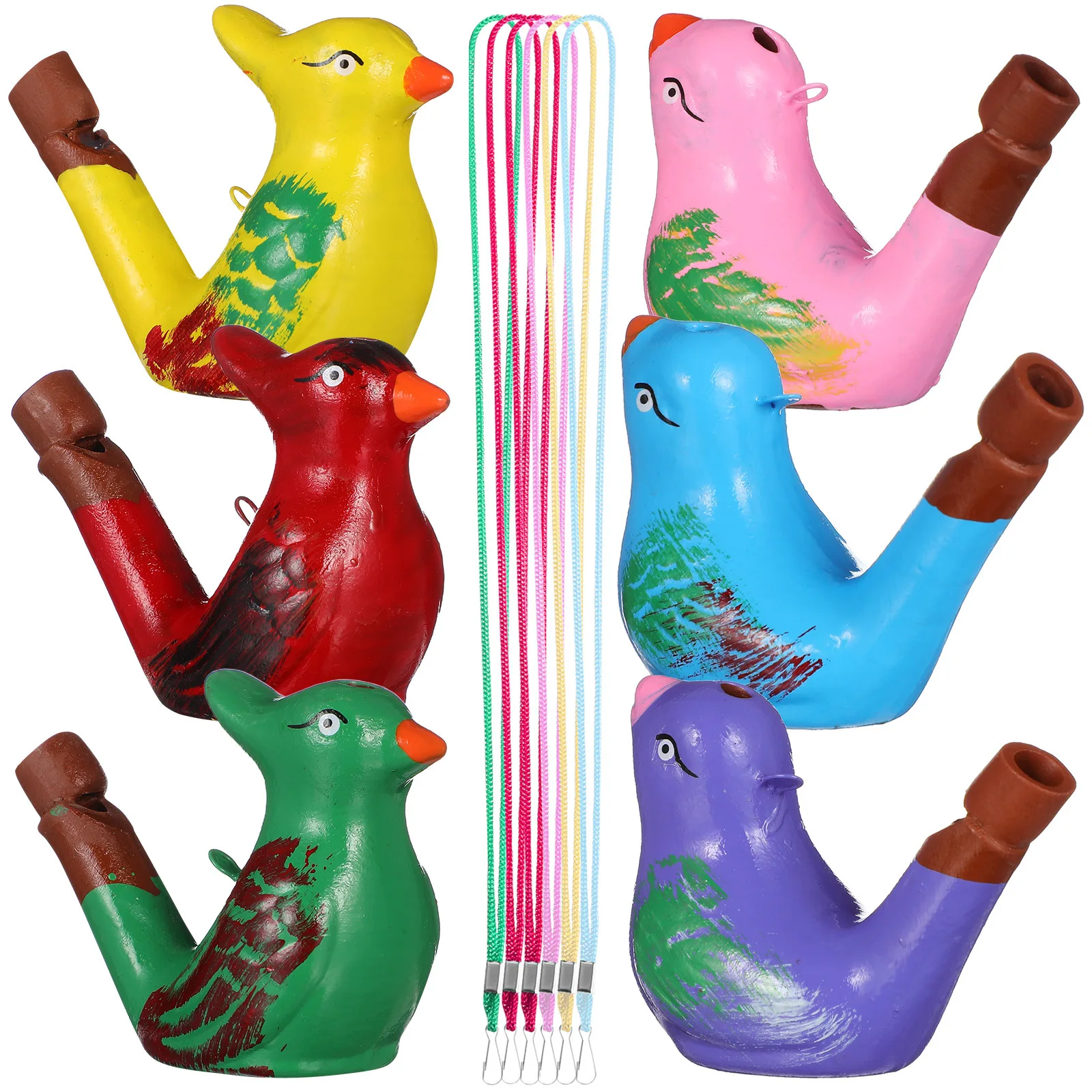 6 stuks keramische cartoon vogel waterfluitjes educatieve muzikale fluitjes met draagkoord voor kinderen buitenshuis vogelfluit