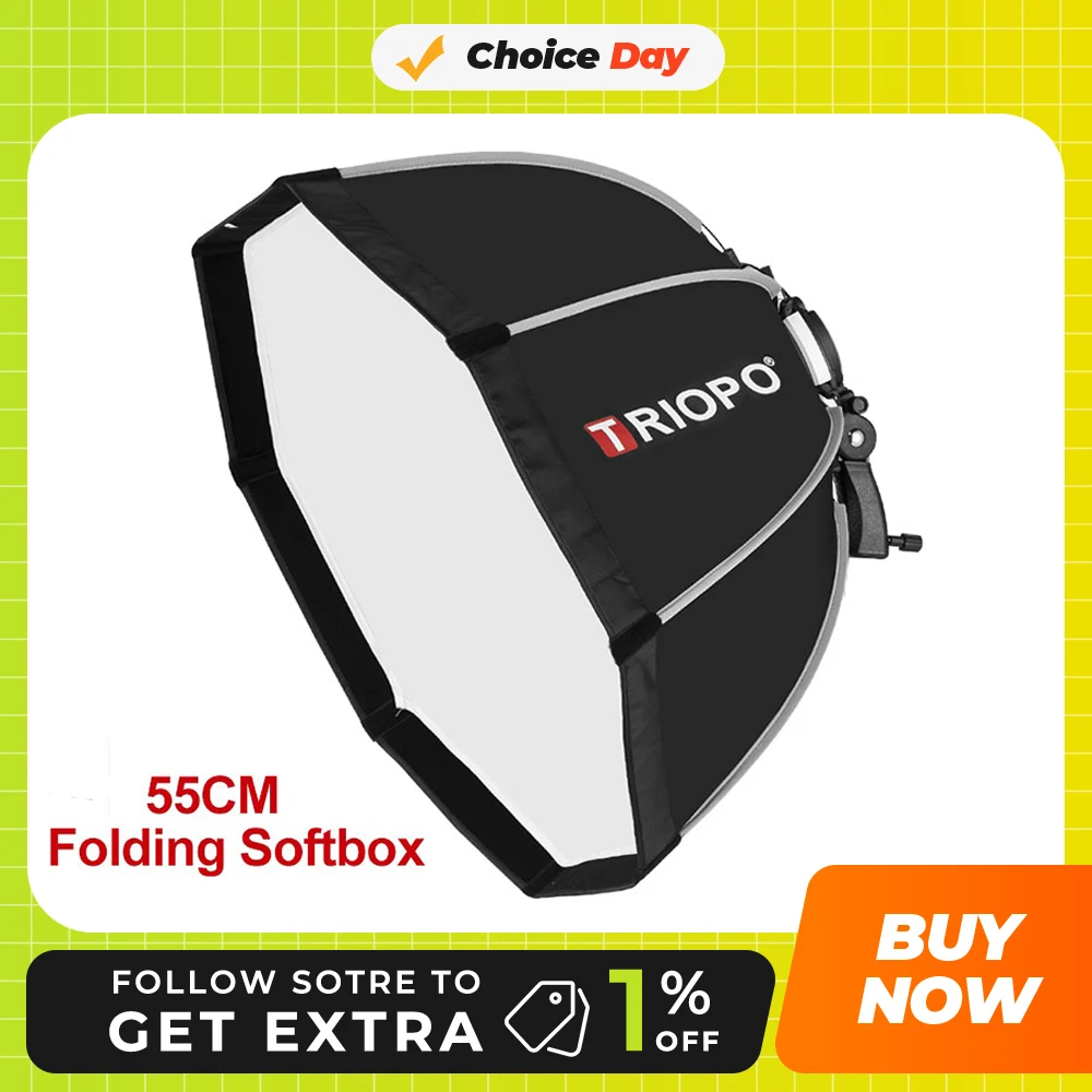 TRIOPO 55cm Foldable Octagon Softbox Bracket Mount Soft box Handle for Canon Nikon Fuji Godox Yongnuo Speedlite Flash Light