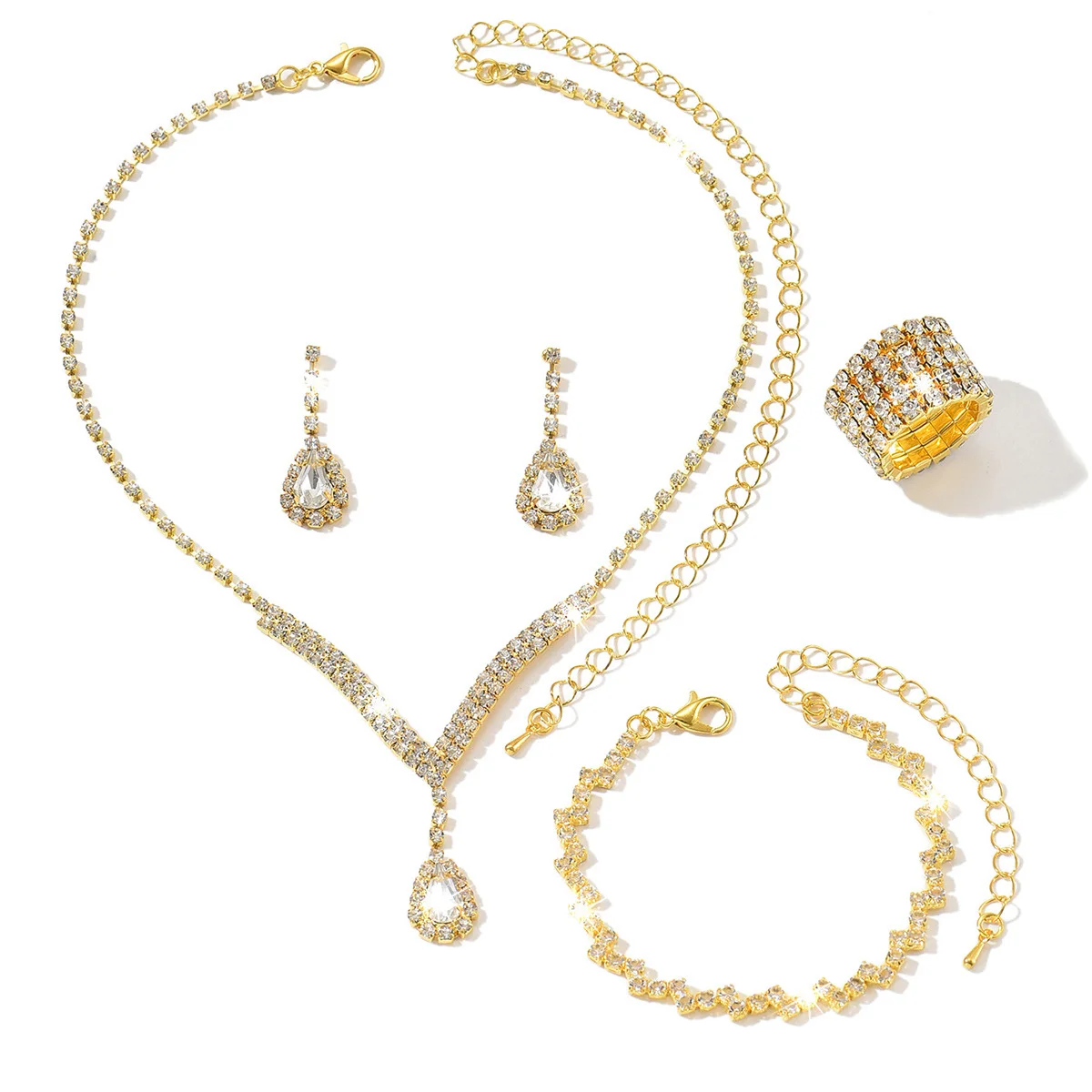 2pcs Eco-Friendly Rhinestone Necklace and Earrings Set