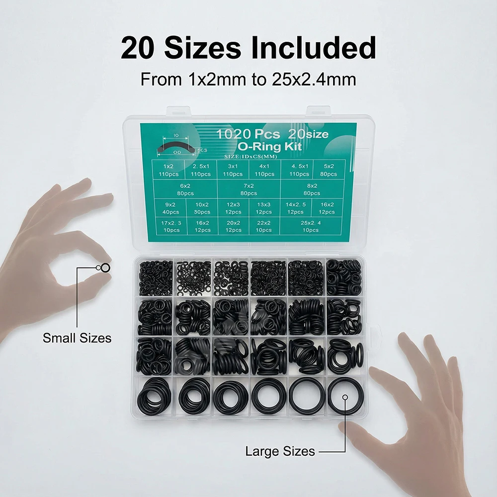 1020 قطعة جوانات المطاط O-حلقة 20 حجم المطاط يا الدائري لسيارة تكييف الهواء صنبور السباكة إصلاح ختم غسالات #4