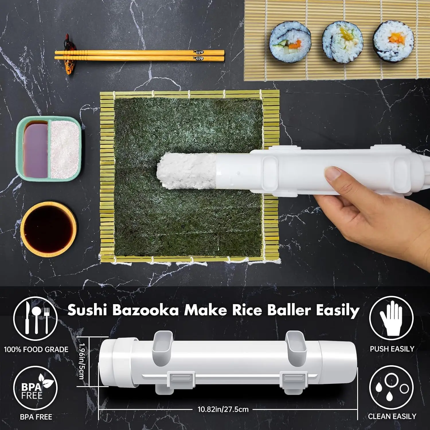 DIY Sushi Bazooka Maker Set Cylinder Japanese Sushi Roller Rice Meat Ball Vegetable Mold Making Machine Kitchen Gadgets Tools