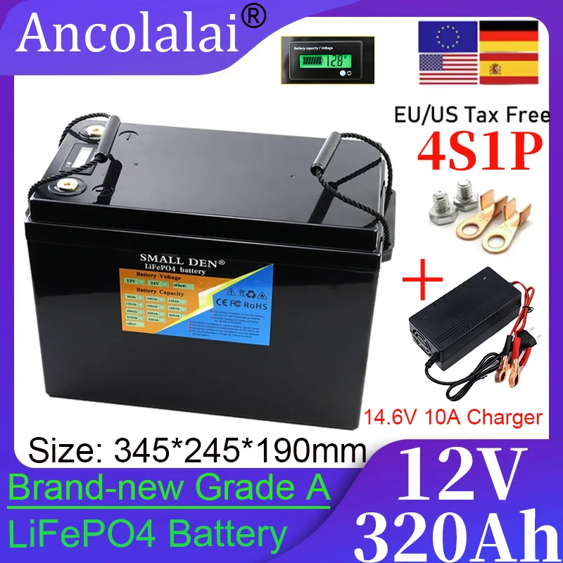 

12V 320Ah LiFePO4 battery pack,equipped with a display and built-in BMS 2000W inverter,RV solar storage system+14.6V 10A charger