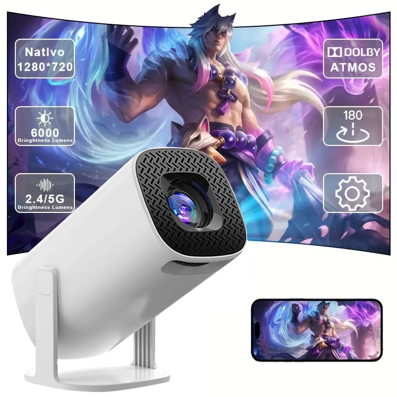 

Smart Mini Projector Android 11 WiFi6 Support 4K 1080P BT5.0 Projector 1280*720P Home Cinema Portable Projector,Upgrated HY300