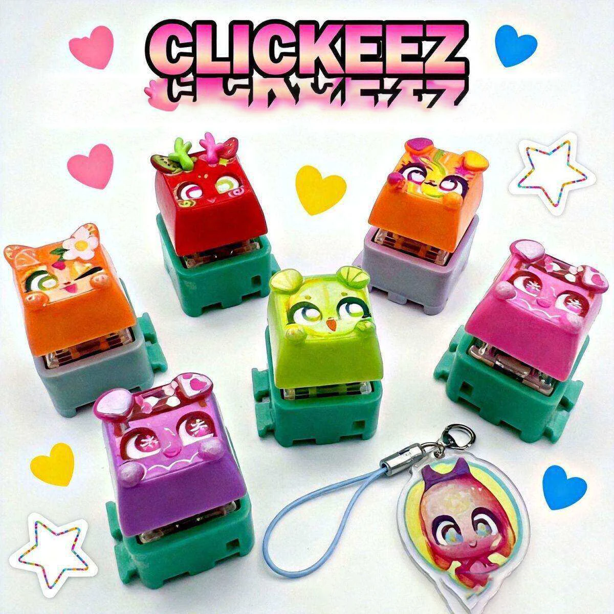 Image of Clickeez Fidget Keycap Schlüsselanhänger mit LED-Beleuchtung, mechanischer Tastaturschalter, Stressabbau-Spielzeug, Blindbox, Sammlerstück, Rucksack-Anhänger