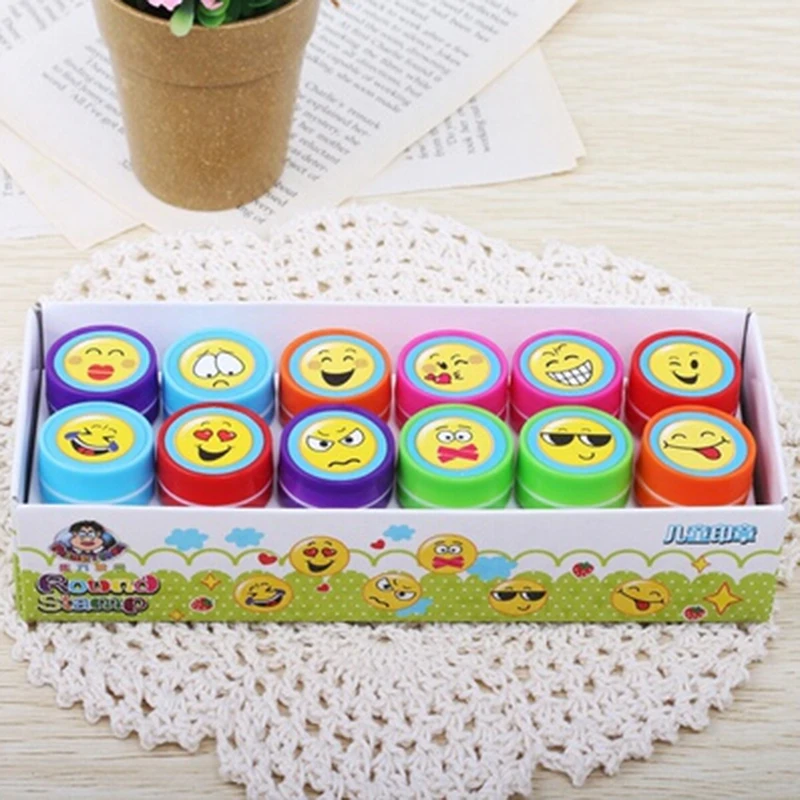 

12Pcs/Box Children Toy DIY Scrapbook Photo Album Decor Stamper High Quality Simple Rubber Stamps Cartoon Fruits Kids Seal