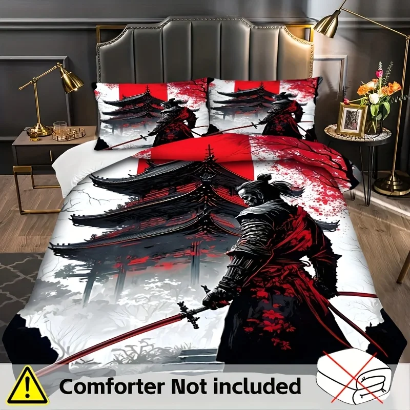 3pcs Bedding Set Featuring a Comfortable Samurai Design Duvet Cover No Filling Queen King Size Japanese And Eastern Samurai