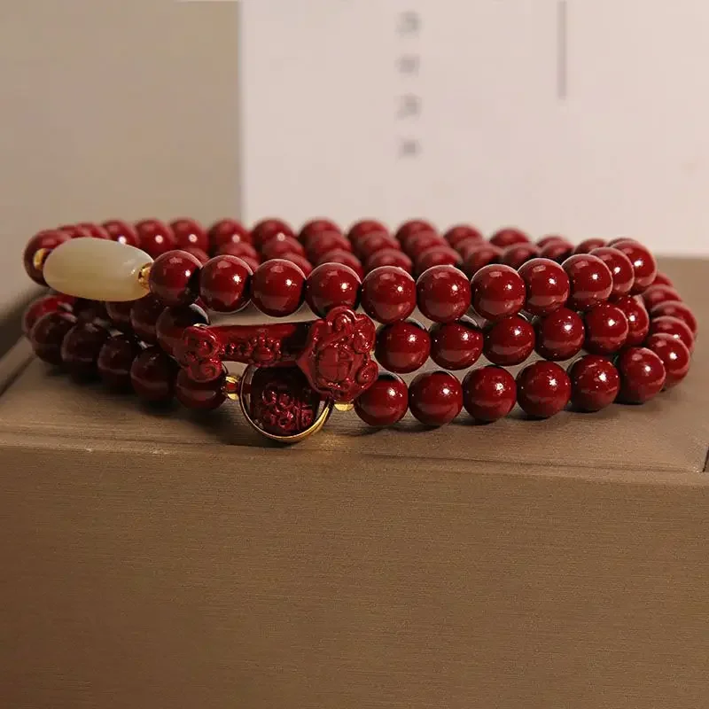 ANGLANG Cinnabar Multi-Circle Bracelet Female Ins Niche Light Luxury High-Level Feeling This Life Year Ruyi Amulet HandString Co