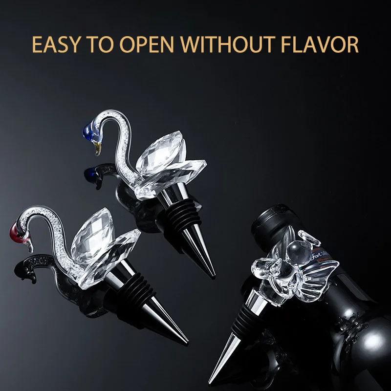 Personality Creative Crystal Wine Bottles Stopper Vacuum Sealed Metal Swan Cocktail Beer Champagne Stopper Wine Cork Bar Tools