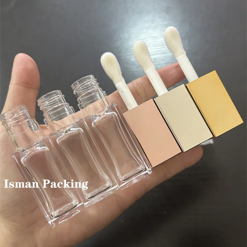 50 buah penjualan terlaris 8ml persegi mewah mawar emas perak sikat besar tongkat lip gloss tabung bening makeup wadah kosong dengan besar doe kaki