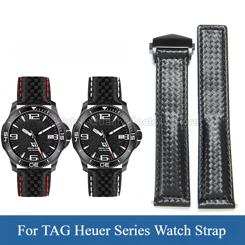 Flexible Sweat Resistant Skin-Friendly Breathable Carbon Fiber Leather Watch Accessories for TAG Heuer Carrera Monaco 20 22 24mm
