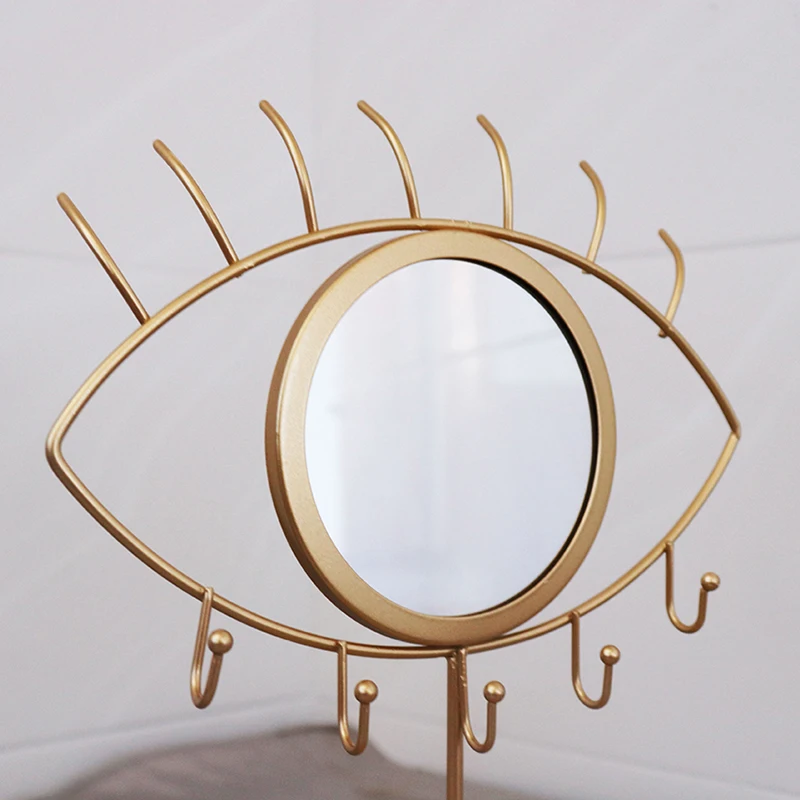 Tabletop Makeup Mirror with Jewelry Storage Base, Vintage Mirror Golden Wrought Iron Eye Mirror Bathroom Bedroom Dressing Mirror