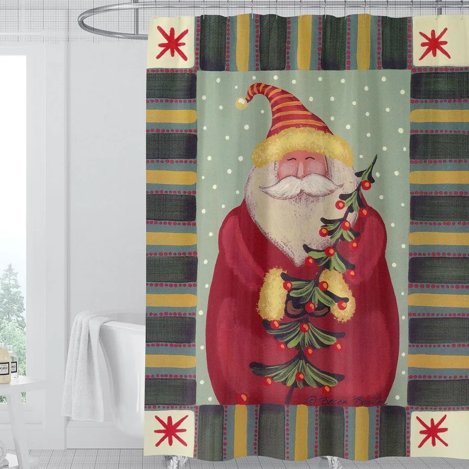 Merry Christmas Shower Curtains Santa Snowman Claus Bathroom Curtain Frabic Polyester Waterproof Bath Curtain Party Decoration