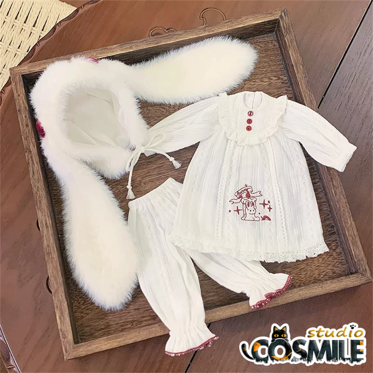 Conejos japoneses de orejas caídas, bonito pijama blanco, sombrero, vestido, falda, disfraz, tamaño 1/6, accesorios para muñecas BJD, ropa para muñecas DJ Sep
