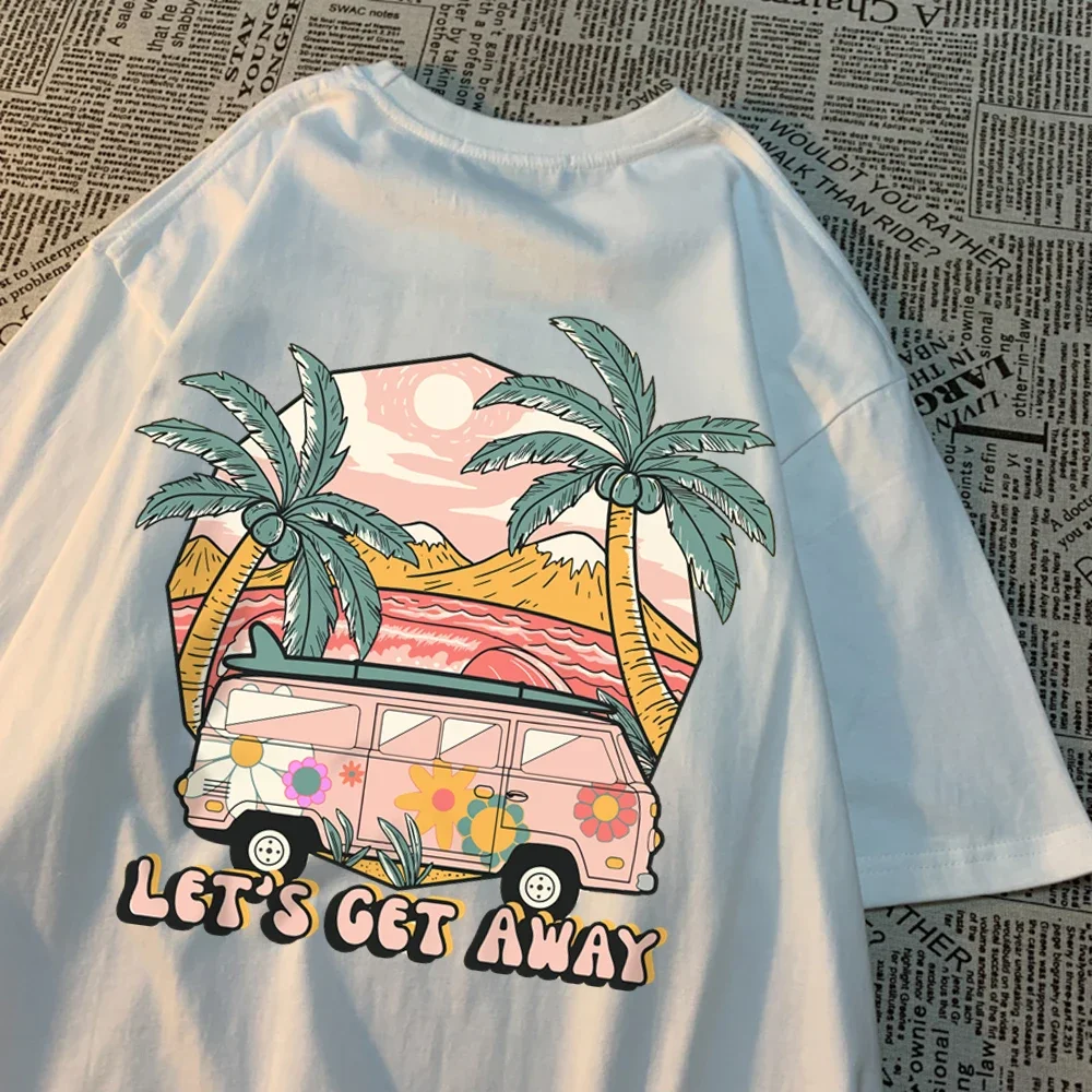 

Let'S Get Away Take The Bus Go on Vacation Мужские футболки с принтом Harajuku Дышащая футболка Летняя одежда Модная свободная футболка