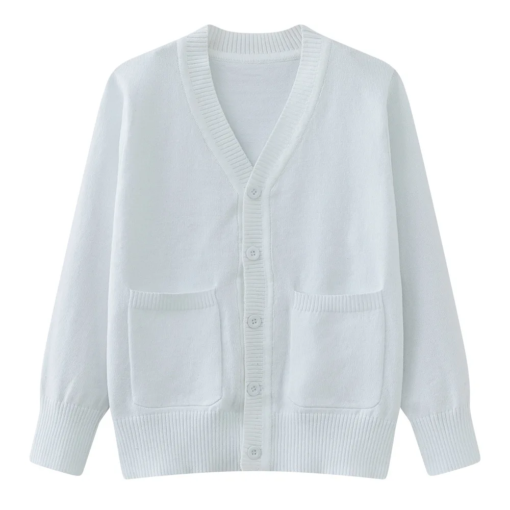 Children's School Uniform Sweater Autumn/Spring Kids Casual Knitted Pocket Cardigan Coat For Teenager Girls Boys Age 4-14 Years