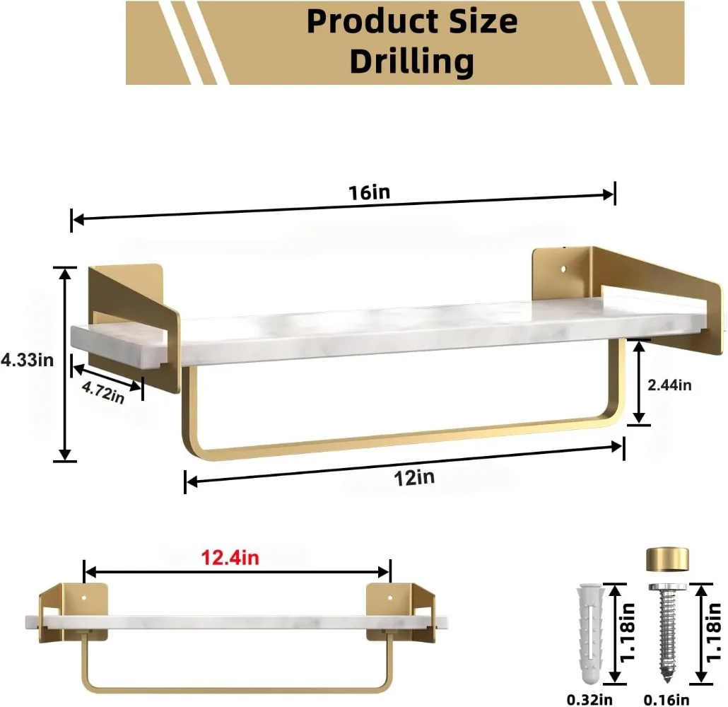 Marble Bathroom Shelf with Towel Bar, 16