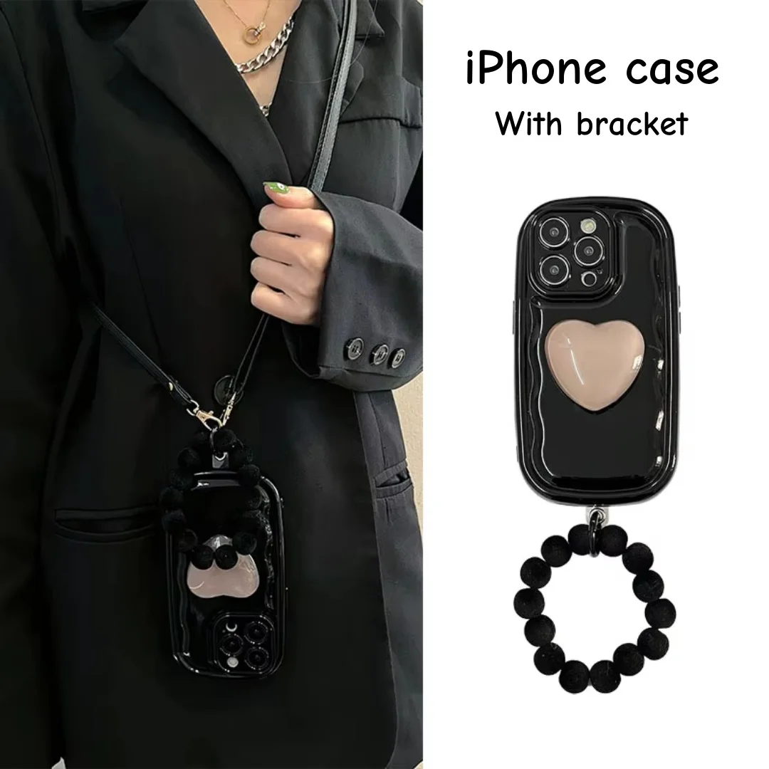 

Premium Gray Love Bracket Velvet Bracelet for Apple 14 Phone Case iphone13/12promax New Glossy Silicone Anti-fall Case Slanting