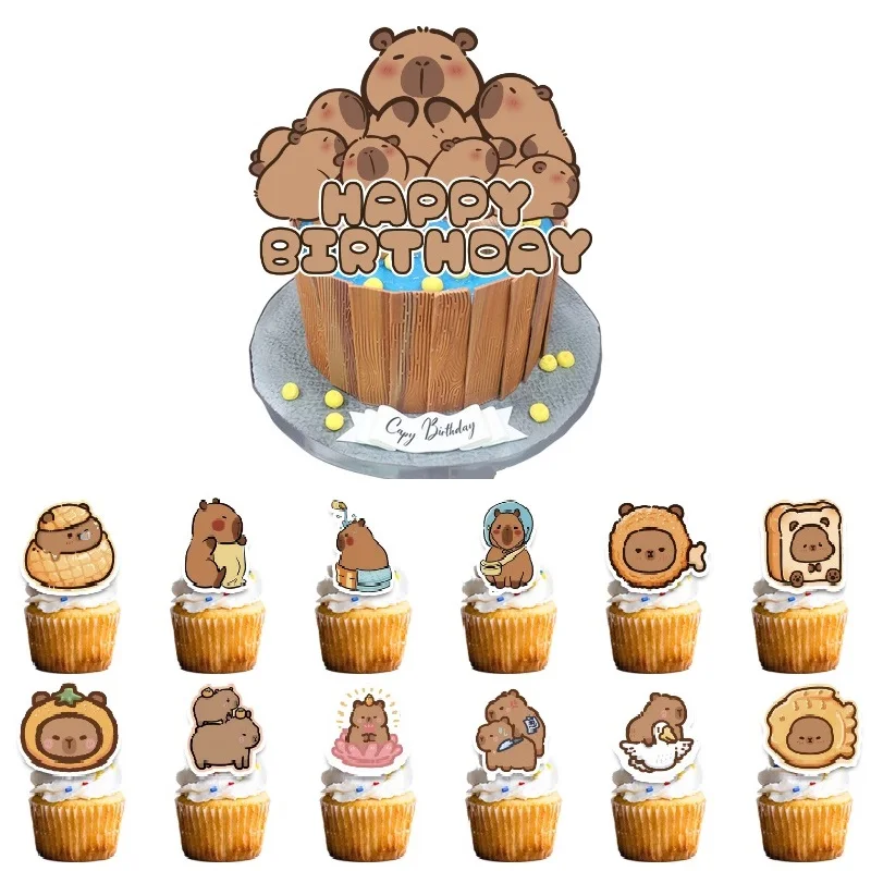 Animal Theme Children's Birthday Party Cake Decoration,Capybara Cake Toppers,Capybara Happy Birthday Cake Insert