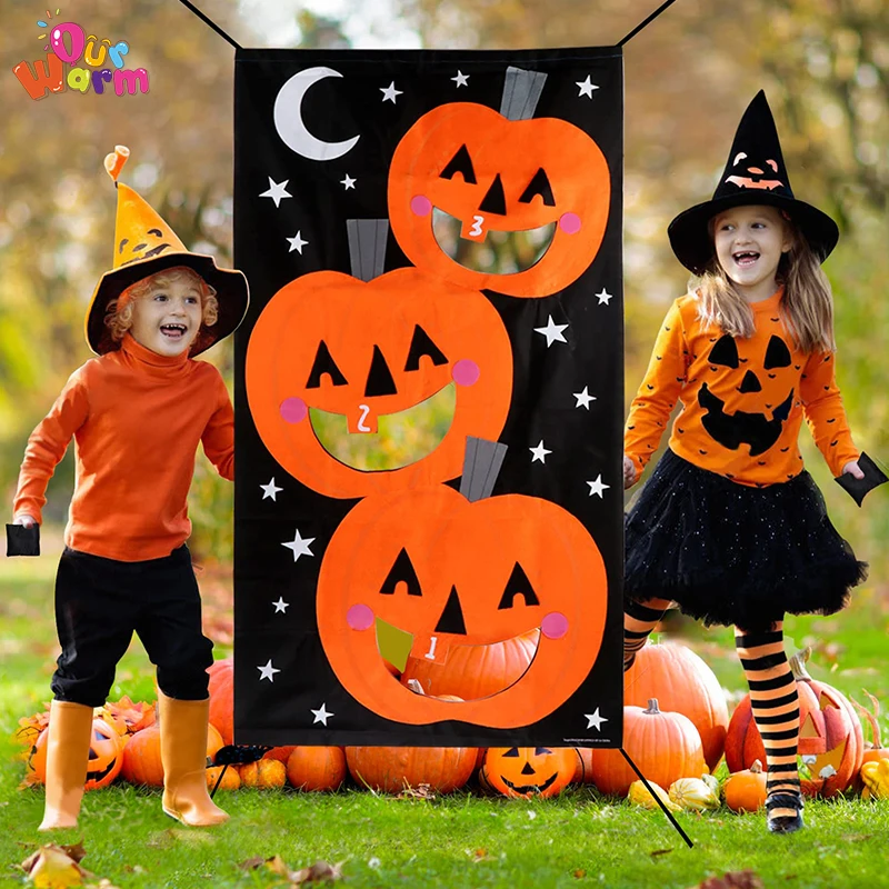 Ourwarm Halloween Games For Kids Outdoor Party Halloween Decorations 2022 Pumpkin Bean Bag Toss Games + 3 Bean Bags Outside Toy