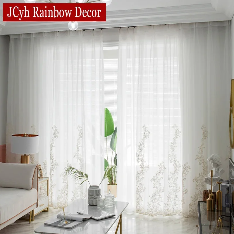 Sheer Curtains For Living Room Luxury Bedroom Tulle Curtains For Window Embroidered Wedding Girls White Drapes Firany Cortina