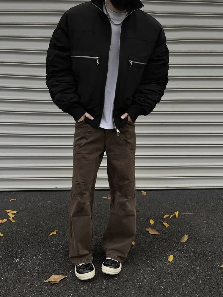 

Cleanfit Pilot Jaet ort Thiened Autumn Winter Cotton Coat Men's Faion High Street Sle Zipper Decorated Loose Fit Ja...