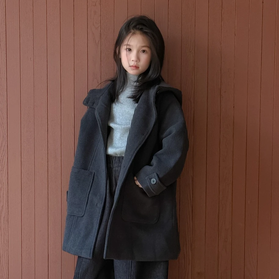 

Girls Coat 2025 Autumn and Winter New Childrens Clothing Korean Style Girls Baby Hoodie Long Double-sided Woolen Coat Simple