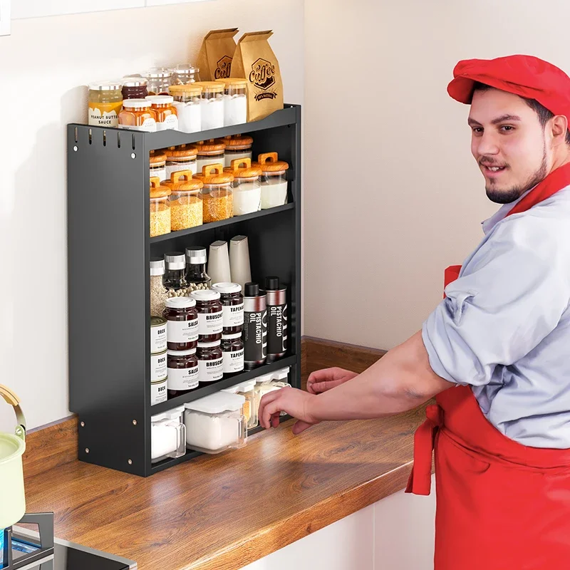 Kitchen countertop seasoning locker space-saving multi-layer  storage rack box oil, salt, sauce and vinegar