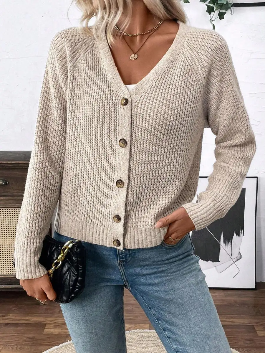 

V-Neck Button Front Cardigan Sweater For Women Loose Casual Long Sleeve Fall Winter