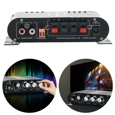 ST-838 HiFi 2.1 Channel Stereo Bass Sound Amp Bass and Treble Adjustment 80W*2 Black Car Home Amp Mini Media Player