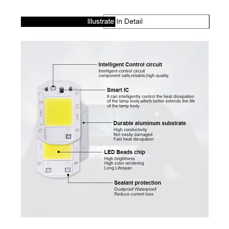 Chip LED de 110V, 220V, 10W, 20W, 30W, 50W, 60W, 70 COB, sin necesidad de controlador, cuentas de lámpara para foco de luz de inundación,