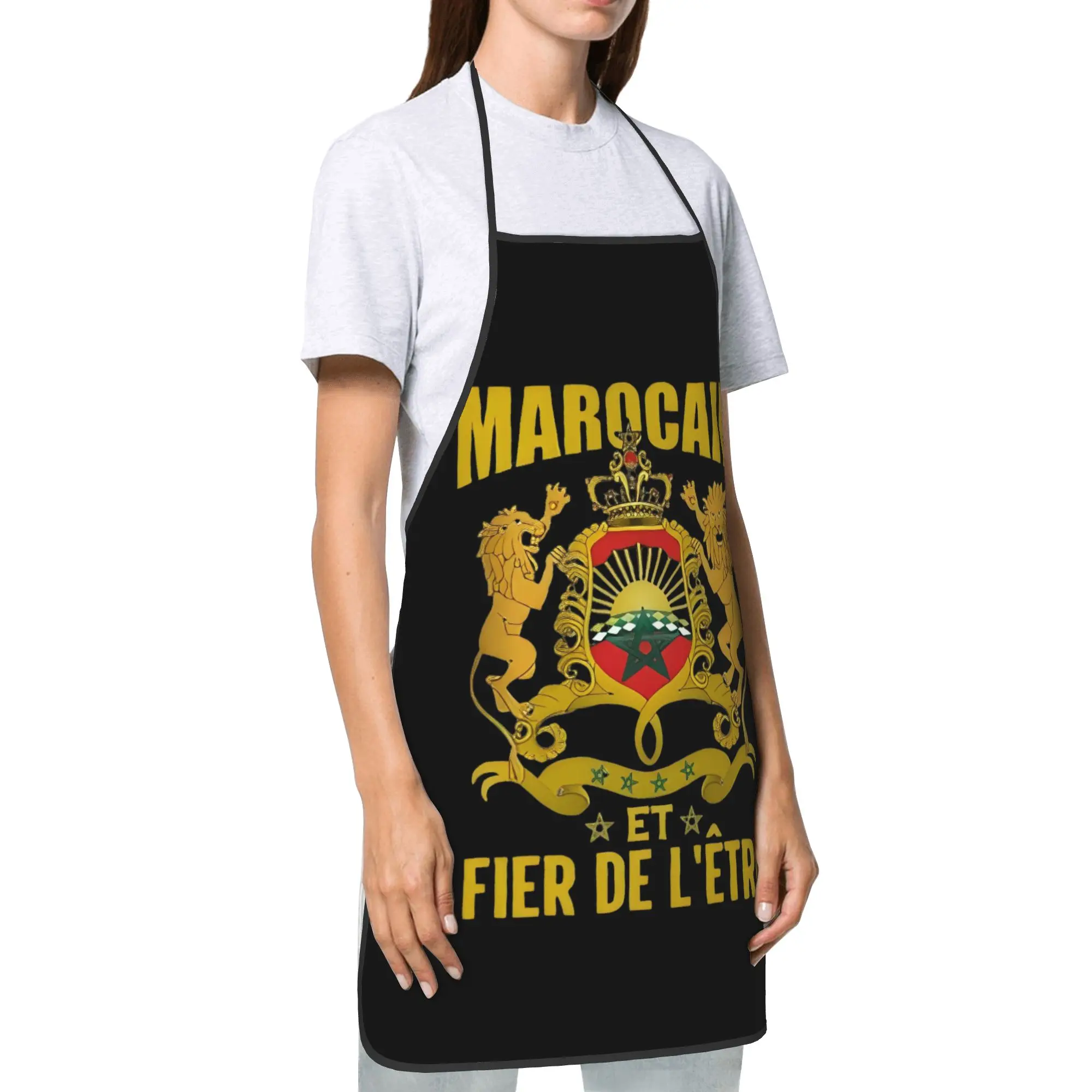 Kingdom Of Morocco Moroccan Waterproof Bib Apron Breathable Polyester Proud Coat of Arms Household Adult Camping Hairstylist