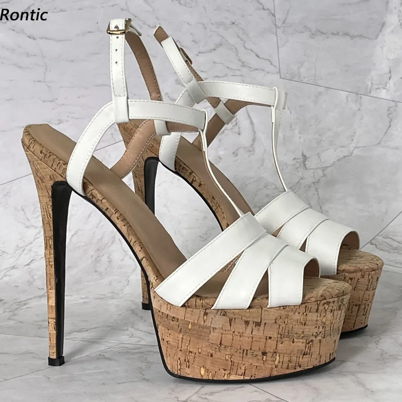 

Rontic Цветные женские босоножки на платформе с Т-образным ремешком, пикантные белые туфли на тонком высоком каблуке с открытым носком для вечеринок, женские американские большие размеры 5-20